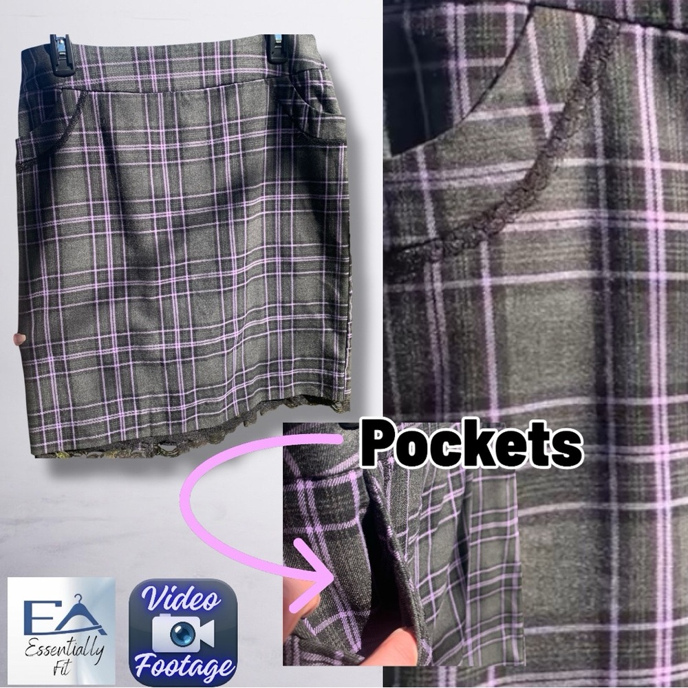 First Option Size 10 Gray Purple Plaid Mini Skirt Goth Grunge Academia Y2K